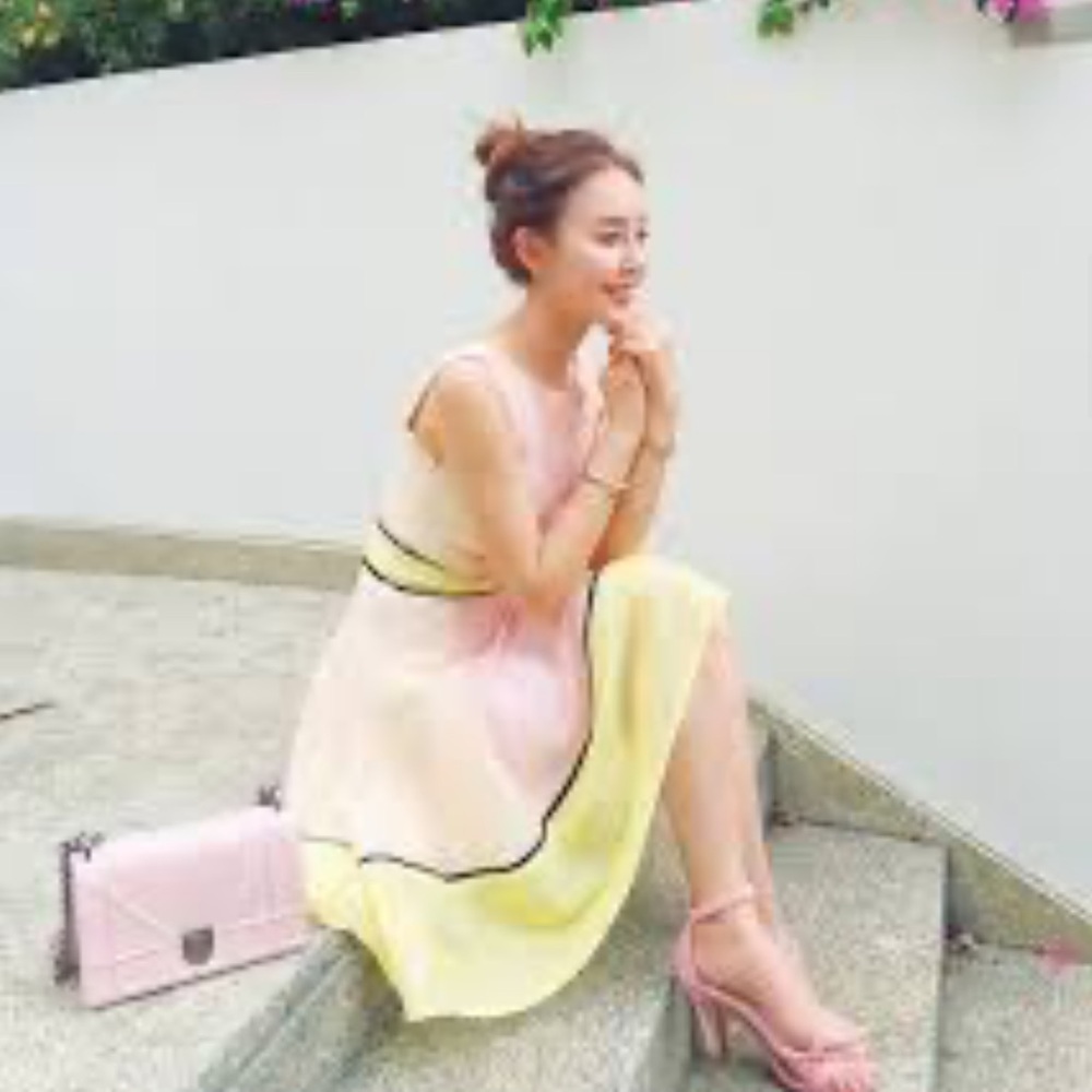 M1‎ Maje Peach Pink Colour-Block Net Midi Raining Mesh Dress